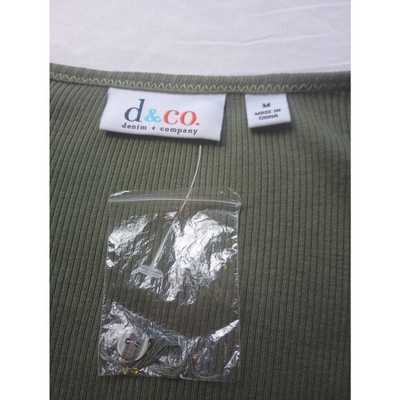 Denim & Co. 100% Cotton Green Embroidered Floral Ribbed Cardigan Women M NWT - Picture 4 of 5